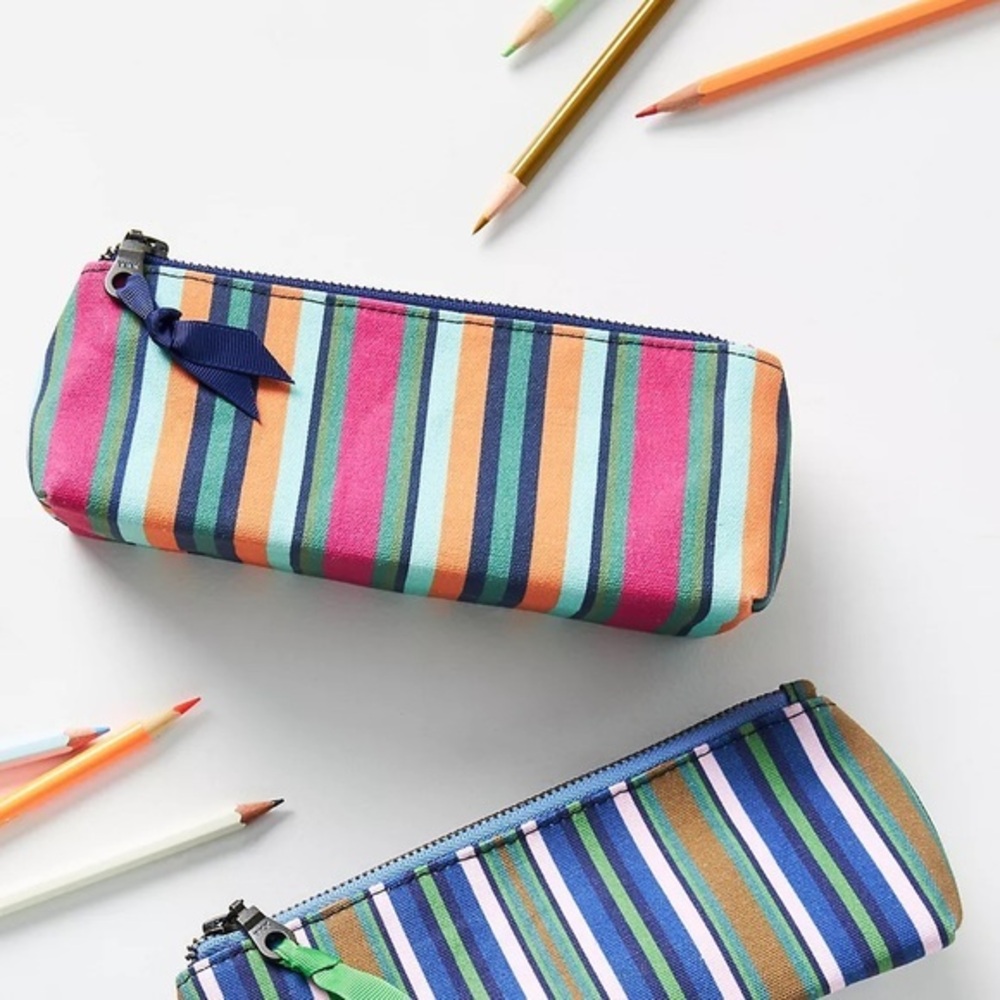 Anthropologie-Anna Spiro Pencil/Cosmetics Pouch-ORANGE MOTIF